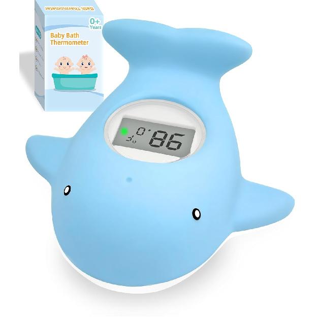 Baby Bath Tub Thermometer - Bathtub Water Thermometer with Room Temperature - Safety Floating Whale Bathtub Toy - New Upgraded Mute Flashing Alert,