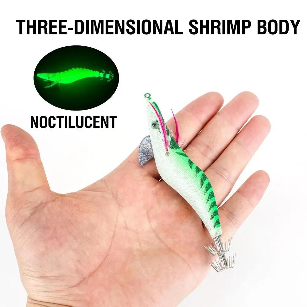 Durable ABS Wood Shrimp Lures Green Blue Red Yellow 10cm Squid Hook Jigs Octopus Lure Fishing Accessories