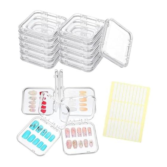 Nail Tip Case, Set of 24, Double-sided Tape Included, Transparent, Dustproof, Nail Art Parts Organizing, Flip Top Case, Accessories, Beads, Storage