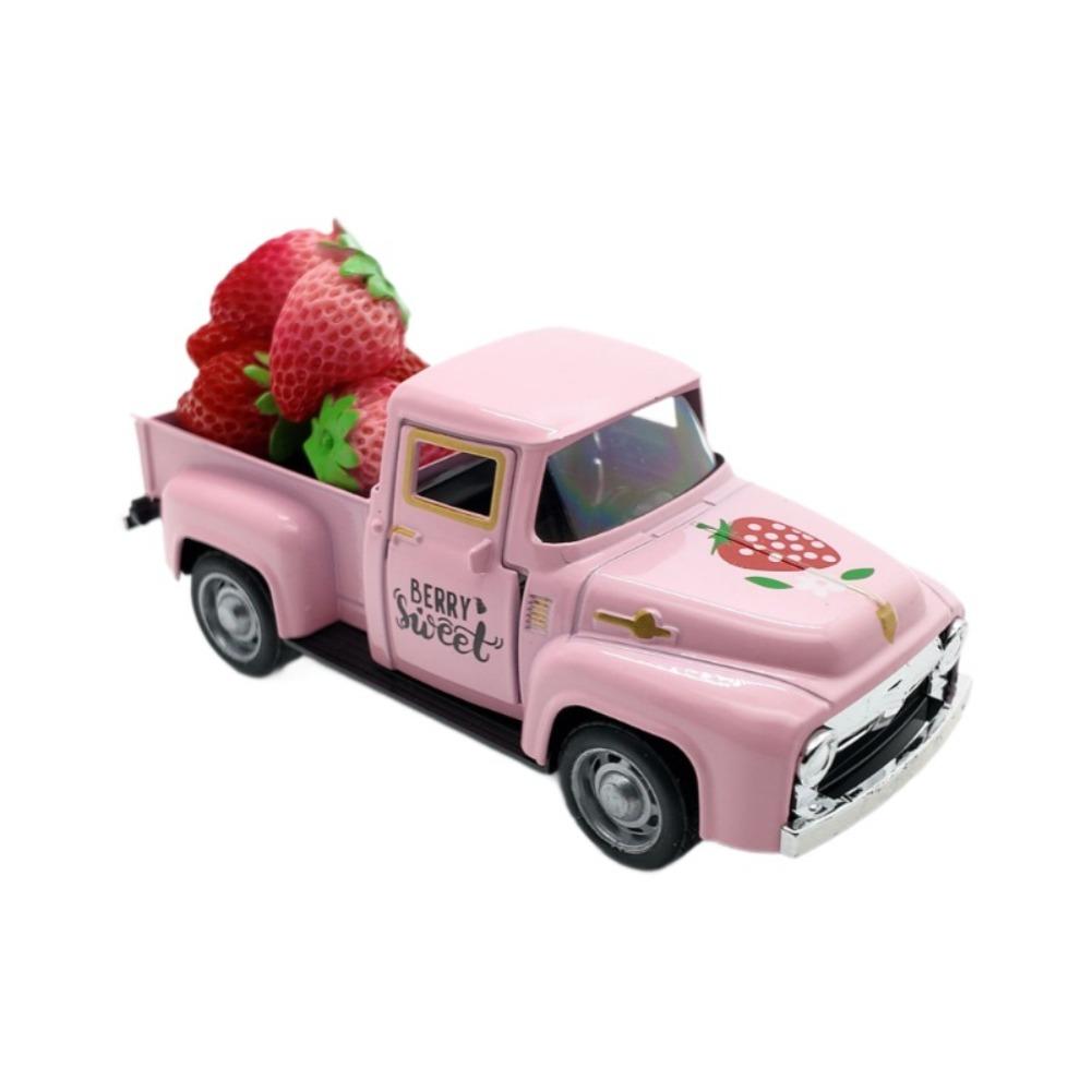 

Statue Vintage Strawberry Truck Decor Figurines Metal Car Miniature Model Kids Birthday Gift розовый