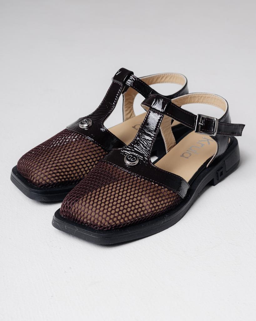 Krula 19883 36 Brown Patent Leather Sandals with Mesh