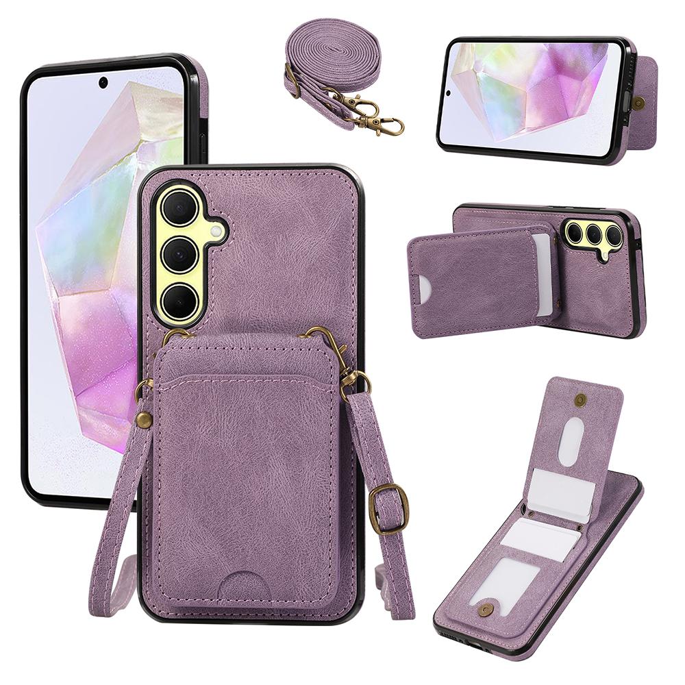 For Samsung Galaxy A56 5G Case Card Holder Kickstand Leather + TPU Phone Cover with Shoulder Strap