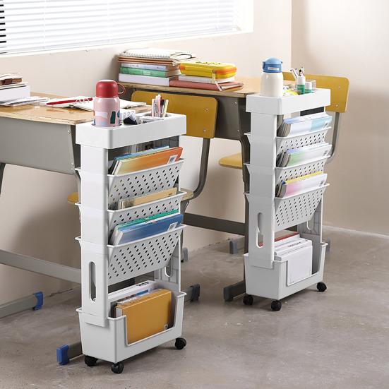 5-Tier Mobile Bookshelf with Wheels Rolling Bookshelves Cart Book Document Cart Home Office Storage