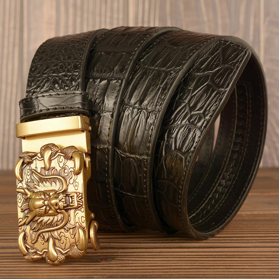 Crocodile Pattern Men's Cowhide Belt Personality Faucet Retro Dragon Claw Automatic Buckle Leather Belt Pant Belt