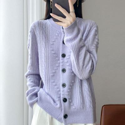 Cardigan Femme Laine Soie Tricot Jacquard Lourd Automne/Hiver 2025