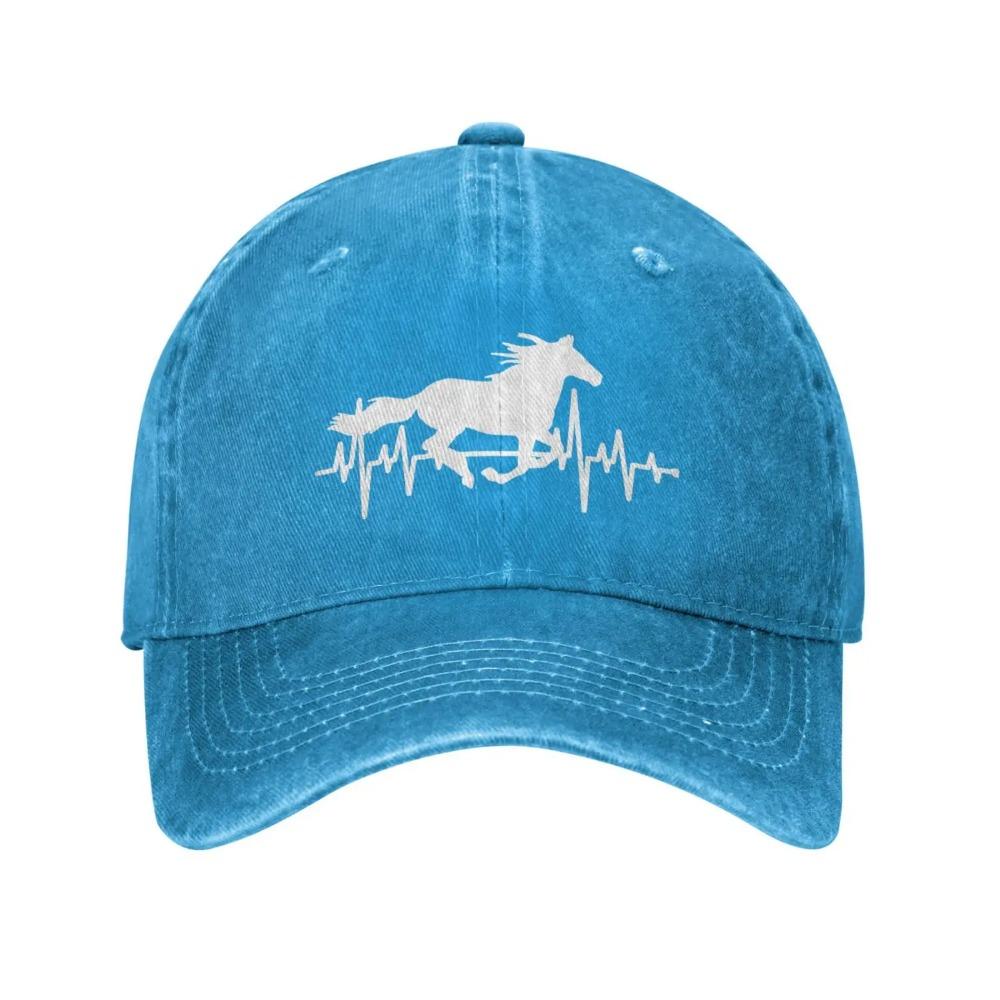 Women’s Horse Heartbeat Hat, Adjustable Vintage Washed Baseball Cap for Dad and Mom