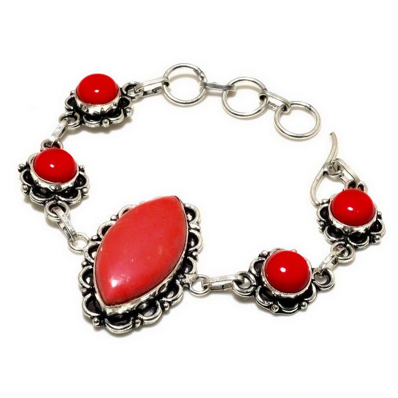 

Ювелирный браслет ручной работы с итальянским красным кораллом 925 пробы, посеребренный, 6–8 дюймов