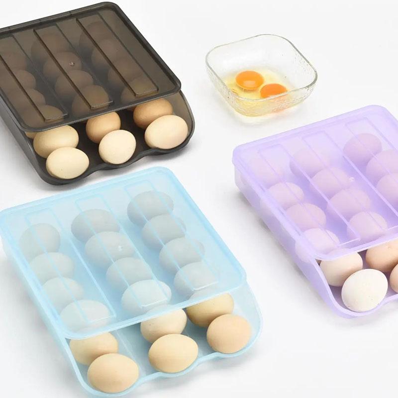 Three-layer Egg Storage Box Slide Design Refrigerator Fresh-keeping Box Solid Color Egg Tray Large Household Anti-fall Egg Storage Tool
