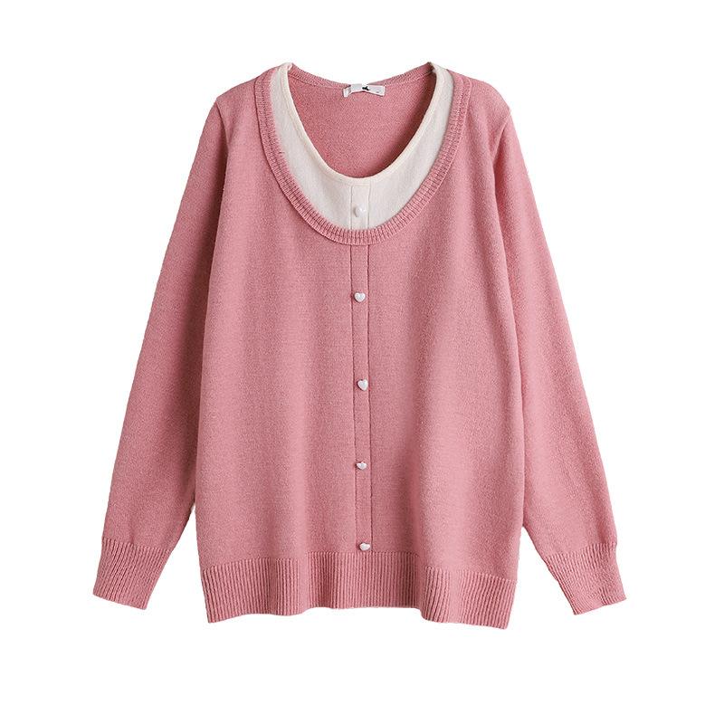 Big Size Women's Fall and Winter Warm Knitted Sweater Long-sleeved Trendy Top Double-layered Tops