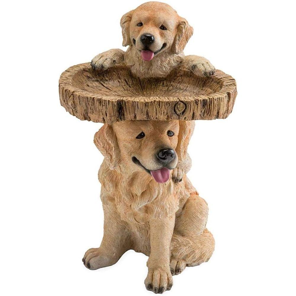 Simulation Bird Bath Cute Yard Landscape Ornament Puppy Raccoon Sculptures  Garden Decor