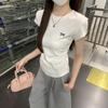 Korean Bow Embroidered Round Neck Short-sleeved T-shirt Summer New Slim-fitting and Thin Versatile Pleated Top Women