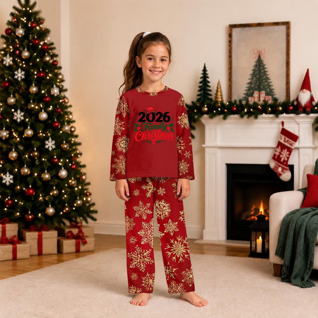 Christmas Print Long Sleeve and Pants Matching Family Loungewear Set for Parent and Child