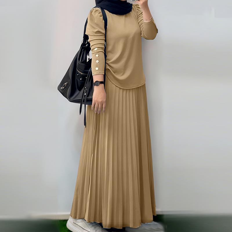 

ZANZEA Женская блузка с длинным рукавом и длинные юбки, повседневные костюмы-двойки S хаки