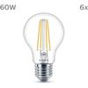 Pack de 6 ampoules led - philips - e27 - 60w - transparentes - blanc froid - verre
