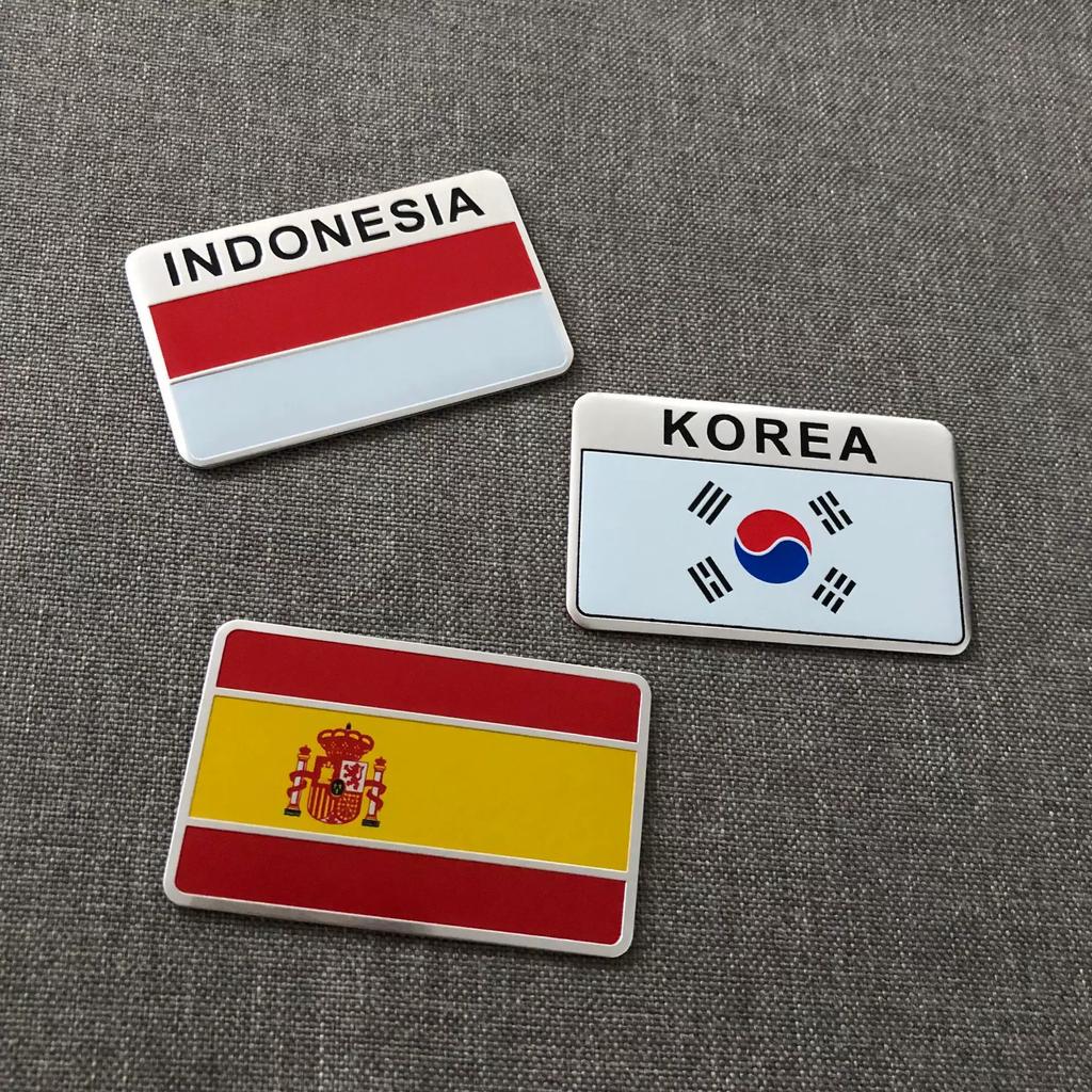South Korea Spain Indonesia Flag Label SPAIN KOREA Indonesian Car Logo Aluminum Sticker Side Label Tail Label