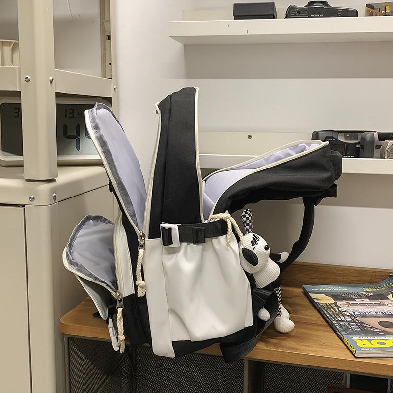 Women Contrast Color Stitching Backpack High School Students Schoolbag Men Large Capacity Backpack
