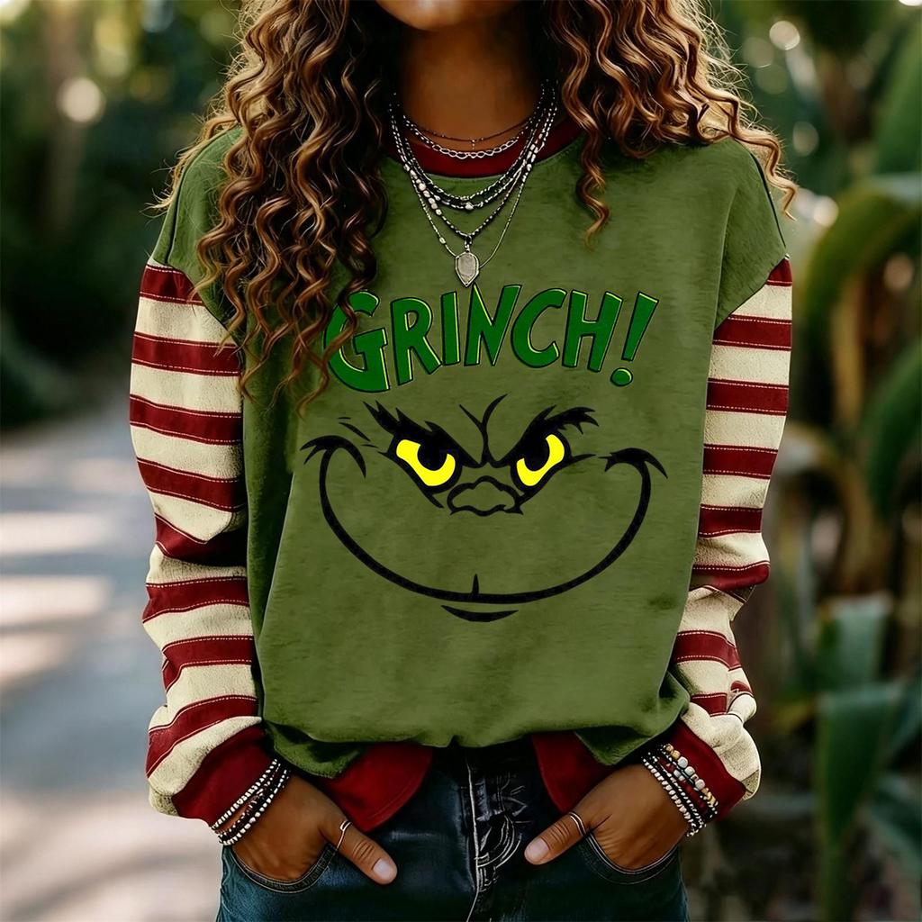 Women's Fashion Long Sleeve Neck Pullover Sweatshirt with Christmas Print