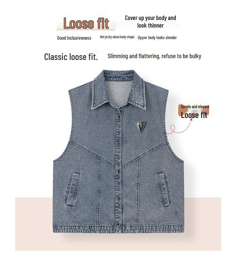 Women's Casual Denim Vest - 2024 Spring/Autumn Fashionable Age-Defying Outerwear