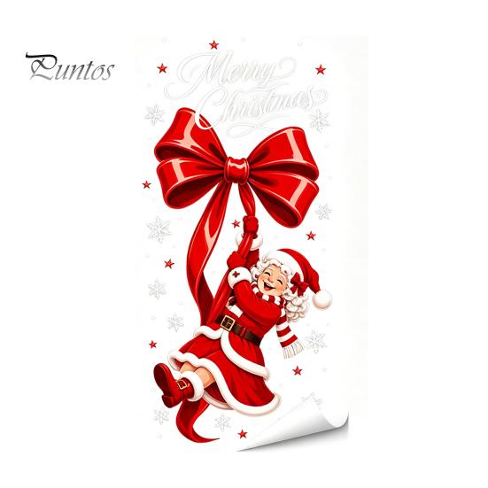Static Glass Stickers Sticker, Christmas Theme Bow Pattern Print, Removable Film Electrostatic PVC for Home And Store Doors Party Supplies