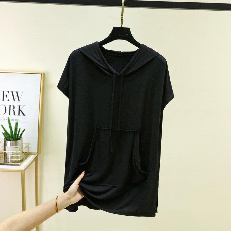 Taglie comode dalla L alla 6XL T-shirt con cappuccio in modal da donna estiva con tasca Magliette casual a maniche corte Fashion Tee Top camicia basic da abbinare a tutto