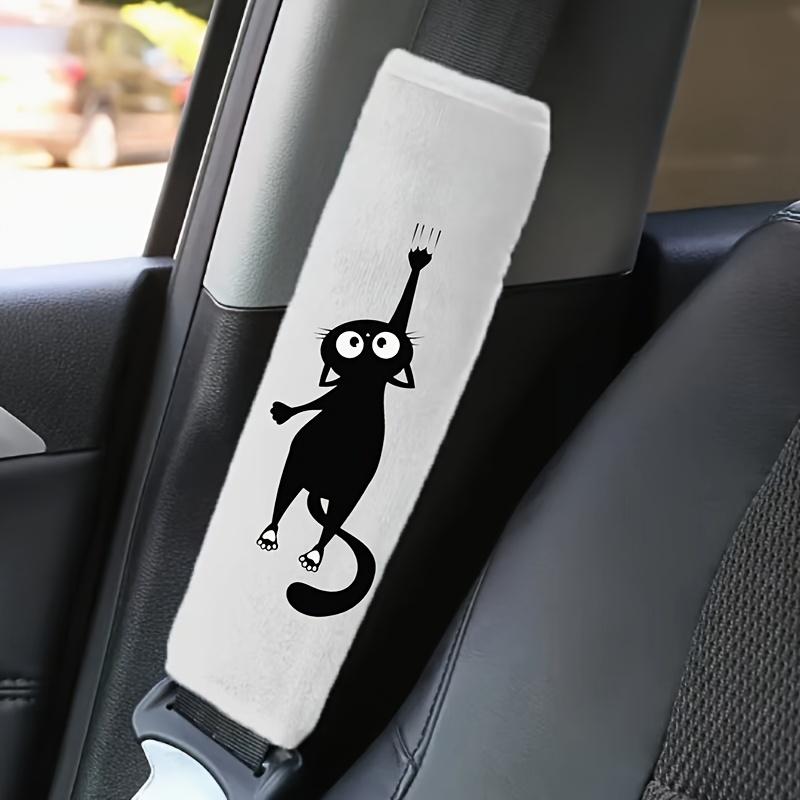 2 Pieces of Black Cat Pattern Printed Plush Seat Belt Shoulder Protection, Soft and Comfortable, Suitable for All Cars