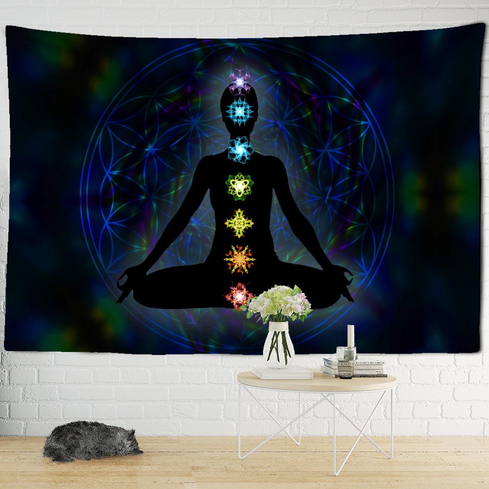 Indian Buddha Statue Meditation 7 Chakra Tapestry Wall Hanging Mandala Tapestries Wall Cloth Psychedelic Yoga Carpet Boho Decor
