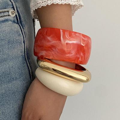 Vintage Big Geometric Square Colorful Gradient Wide Bracelet Bangles Punk Acrylic Resin Bracelets for Women Men Summer Beach Jewelry