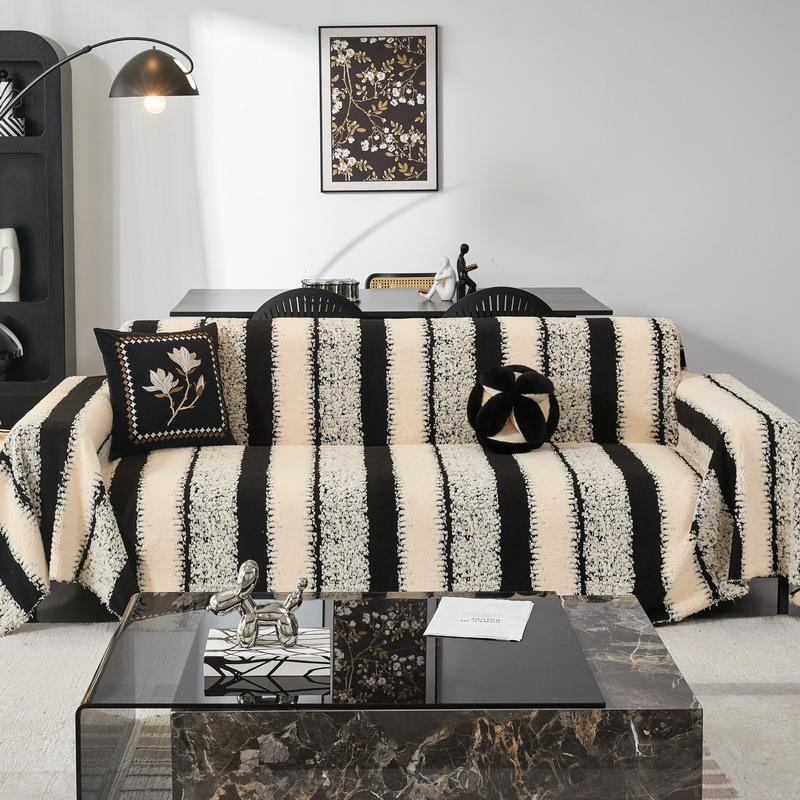 EIFLOY-Velvet Striped Sofa Towel Cover, Soft Couch Throw Blanket, One Piece, Winter Warm Furniture Protector, Universal