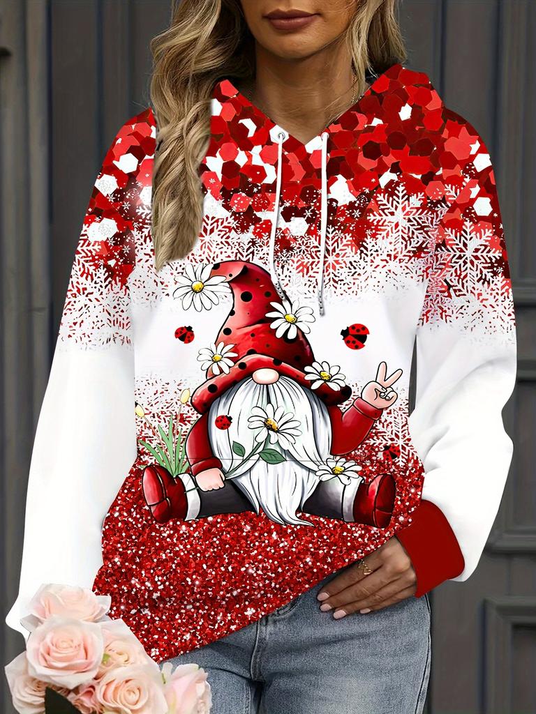 3D digital print long sleeve fashion women's clothing Santa Claus women's hoodie fashionable casual red Christmas hoodie with hood long sleeves