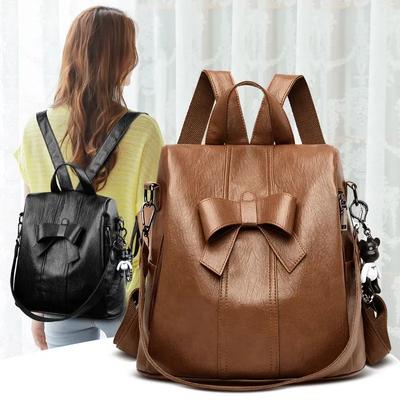 High Quality Women's Business Backpack Elegant Bow Women's Leather Bag Genuine Leather Backpack Anti Theft Shoulders Bag