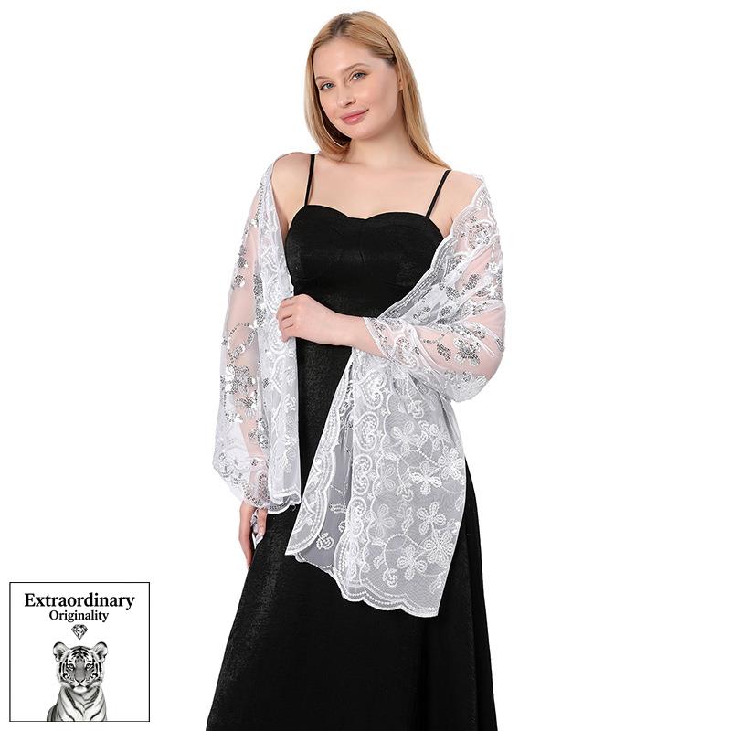 

Sequin shawl wedding dress evening dress cheongsam shawl bride bridesmaid shawl scarf women s scarf білий