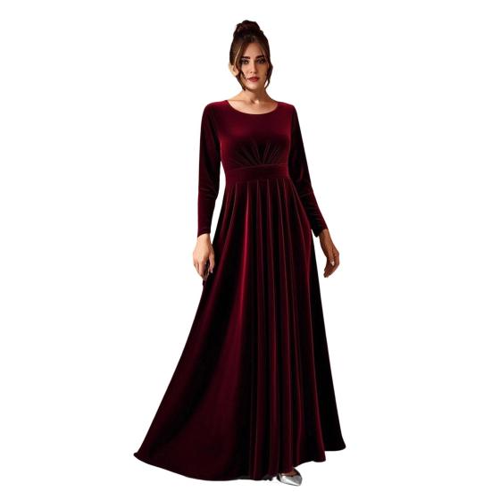 

Женское бархатное платье макси, повседневное, с круглым вырезом, длинными рукавами, А-силуэта, платье-свинг, осеннее, для коктейльной вечеринки, формальное платье для гостьи на свадьбе 2XL вино красного