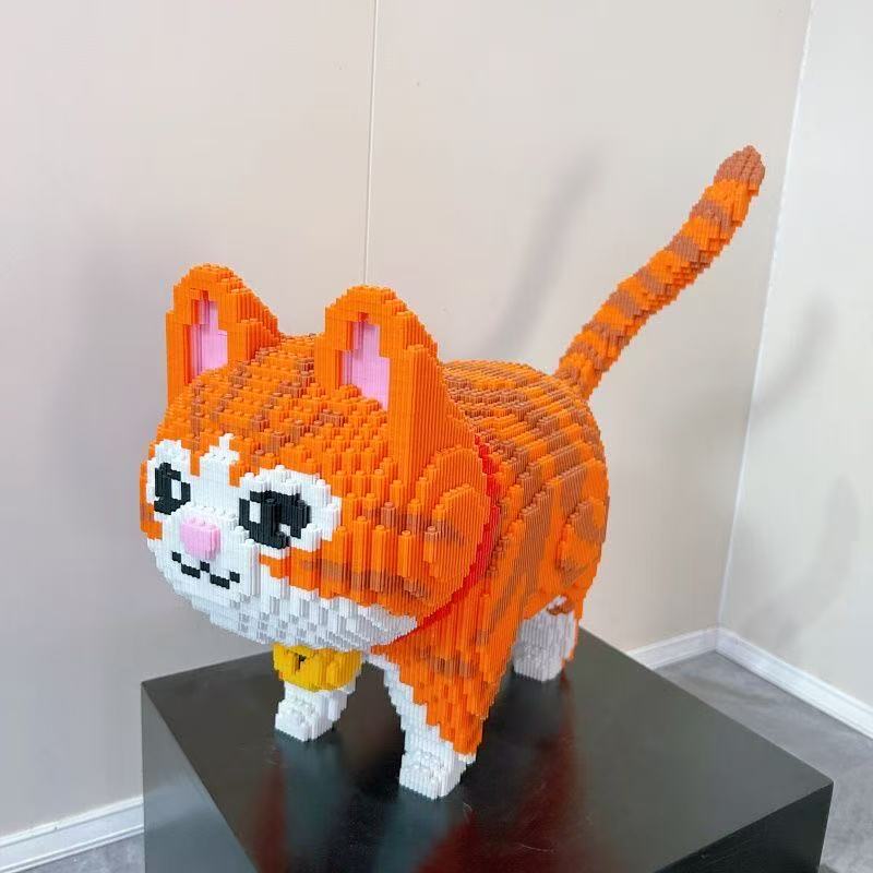 New Orange Blossom Cat Cute Pet Micro Diamond Building Block Desktop Home Decoration Children's Toys Kids Birthday Gifts