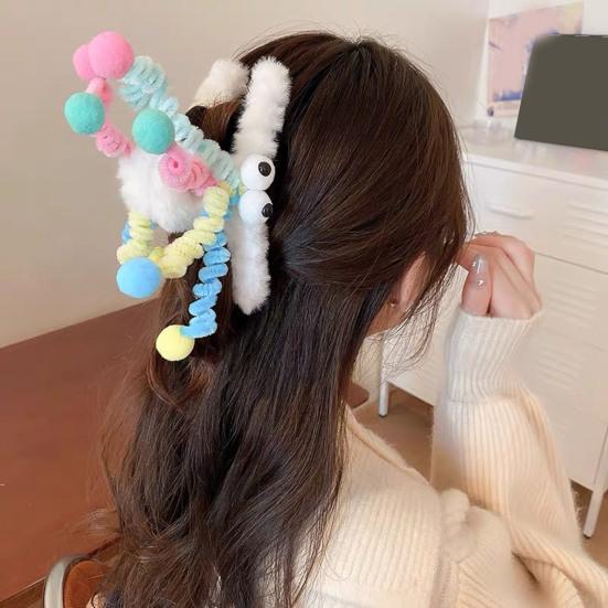 Hair Claw Clips Fluffy Plush Strong Hold Barrette Jaw Clamp Dopamine Color Handmade Spring Hairpin for Women Girls Curly Thick Thin Hair Accessories
