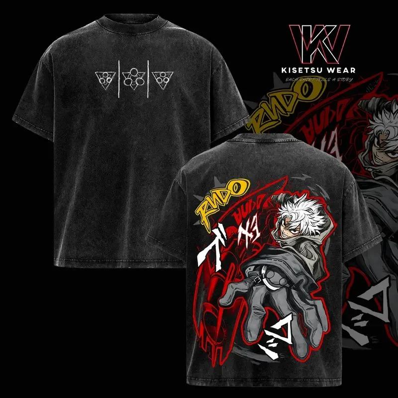 Gachiakuta Enjin Print Washed Oversized T-shirt Men Women Japanese Anime Manga Graphic Crew Neck Tee Shirt  Short Sleeve Female Male Clothing 