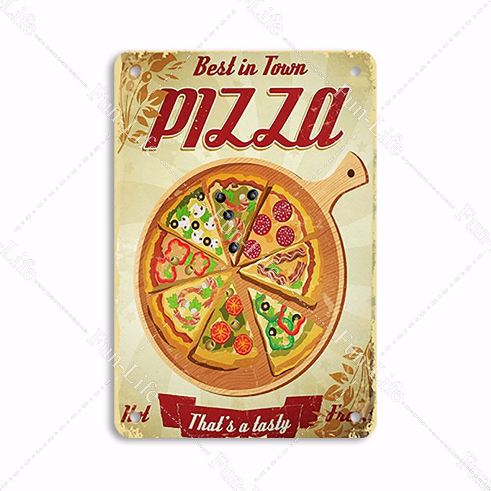 Pizza Dessert Metal Poster Food Tin Sign Plaque Metal Restaurant Vintage Wall Decor for Bar Club Metal Signs 20x30cm