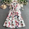 High-end printing temperament sleeveless dress women's summer new waist thin puffy pendulum long skirt