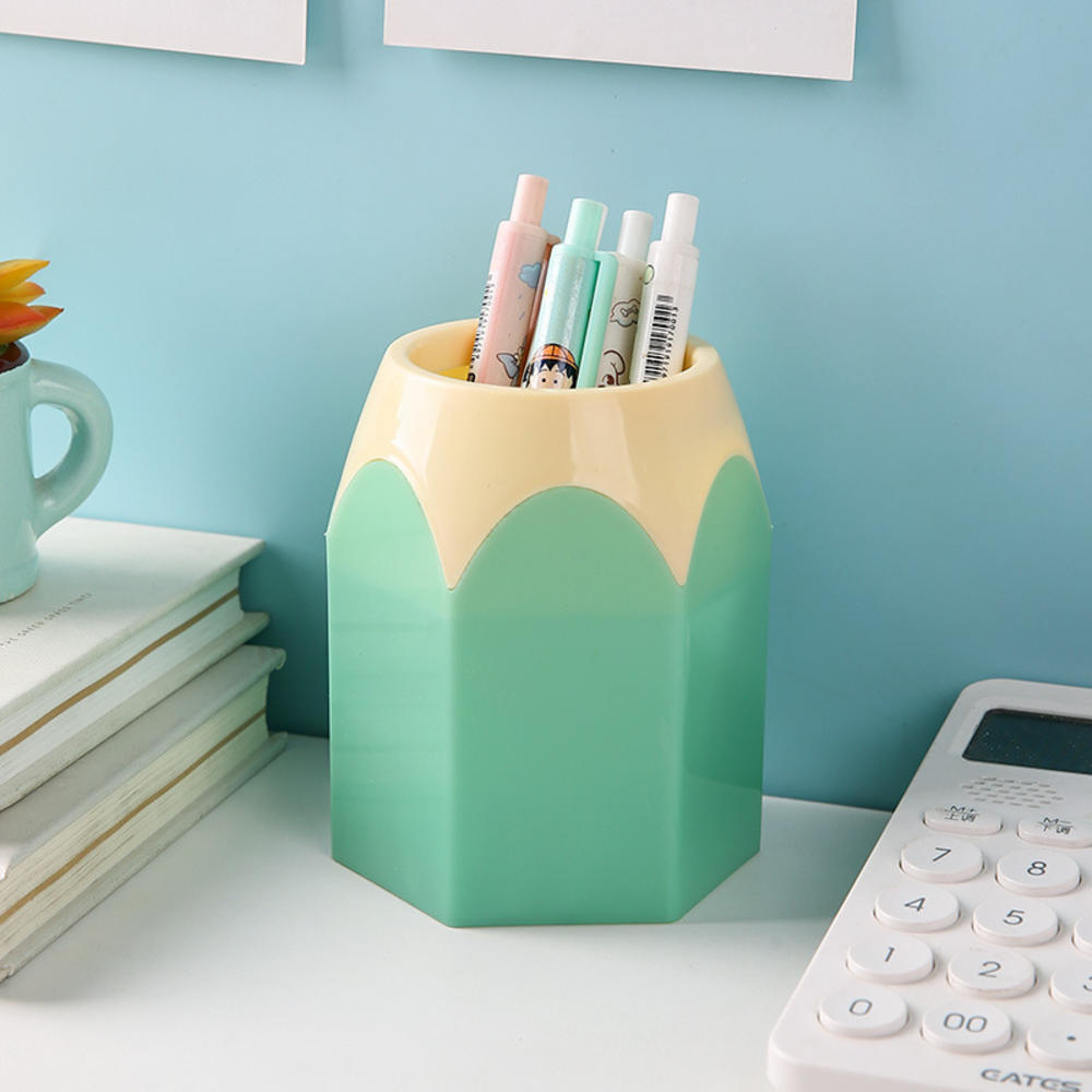 Cute Pencil Head Shape Pen Holder Pencil Storage Box Student Desktop Office Household Multifunctional Makeup Brush Organizer Box