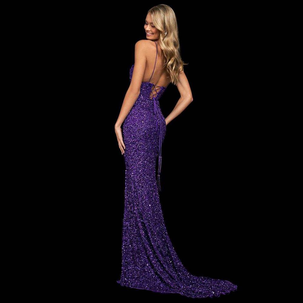 2025 European & American Women's Sexy Sequined Backless Dress with Slit