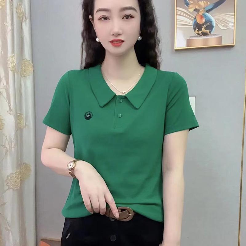 Chic Women's Cotton T-Shirt: Peter Pan Collar, Short Sleeve, Slimming Casual Summer Top