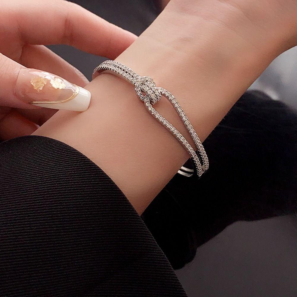 Light Luxury Cross Wide Open Bangle Double Layer Exaggerated Bracelet Rhinestone Bracelet Women