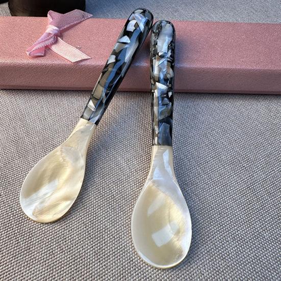 Lžička na zmrzlinu s akrylovou rukojetí Elegantní přírodní mušle Čajová lžička Dezertní káva Míchací lžička Unikátní stolní nádobí pro domácí večeře