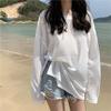 Sun Protection Top Women Long Sleeve Summer Thin Korean Loose Mid Long White Slit Ice Silk Tee