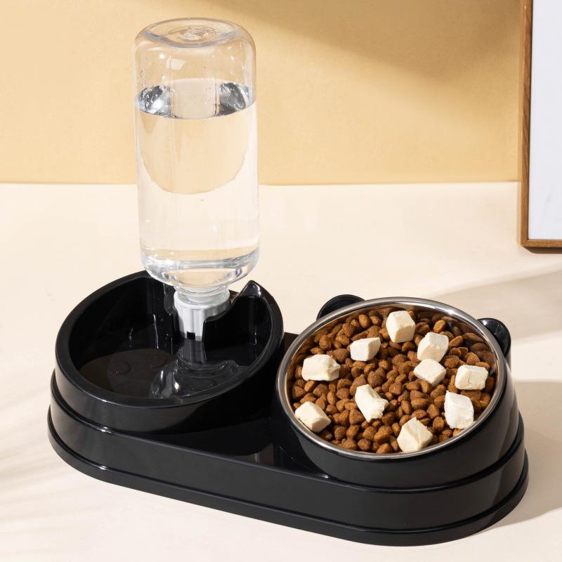 Automatic Double Bowl Pet Feeder: Slanted Stainless Steel Bowl for Cats & Dogs