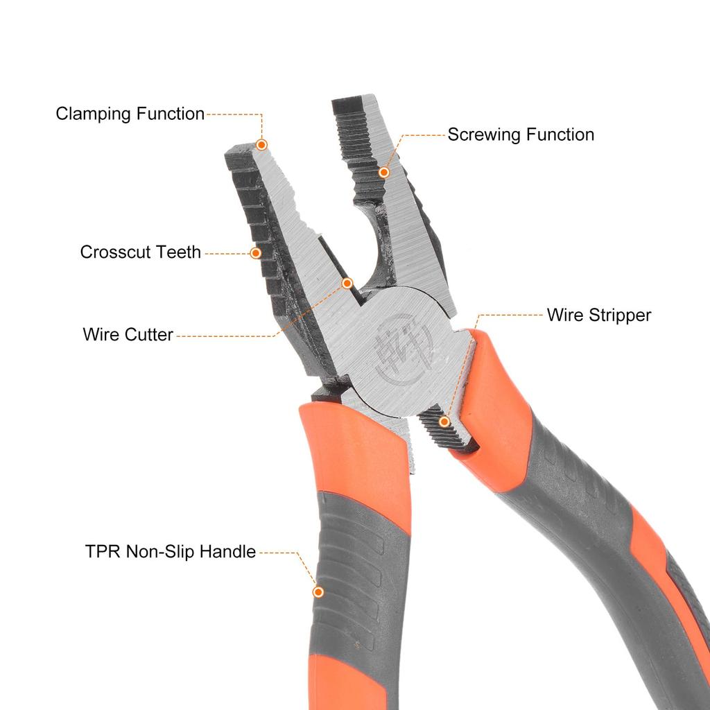 uxcell Lineman Needle Nose Diagonal Cutter Pliers Wire Set 8" Pliers, 8" Pliers, 6" (with Stripper/Crimper/Cutter Function) 3-Piece