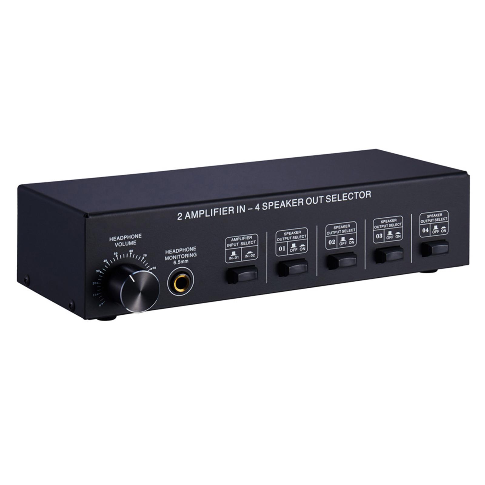 

2 Input 4 Output Passive Power Amplifiers Speaker Switcher Sound Switching Distribution Converters Metal Housing
