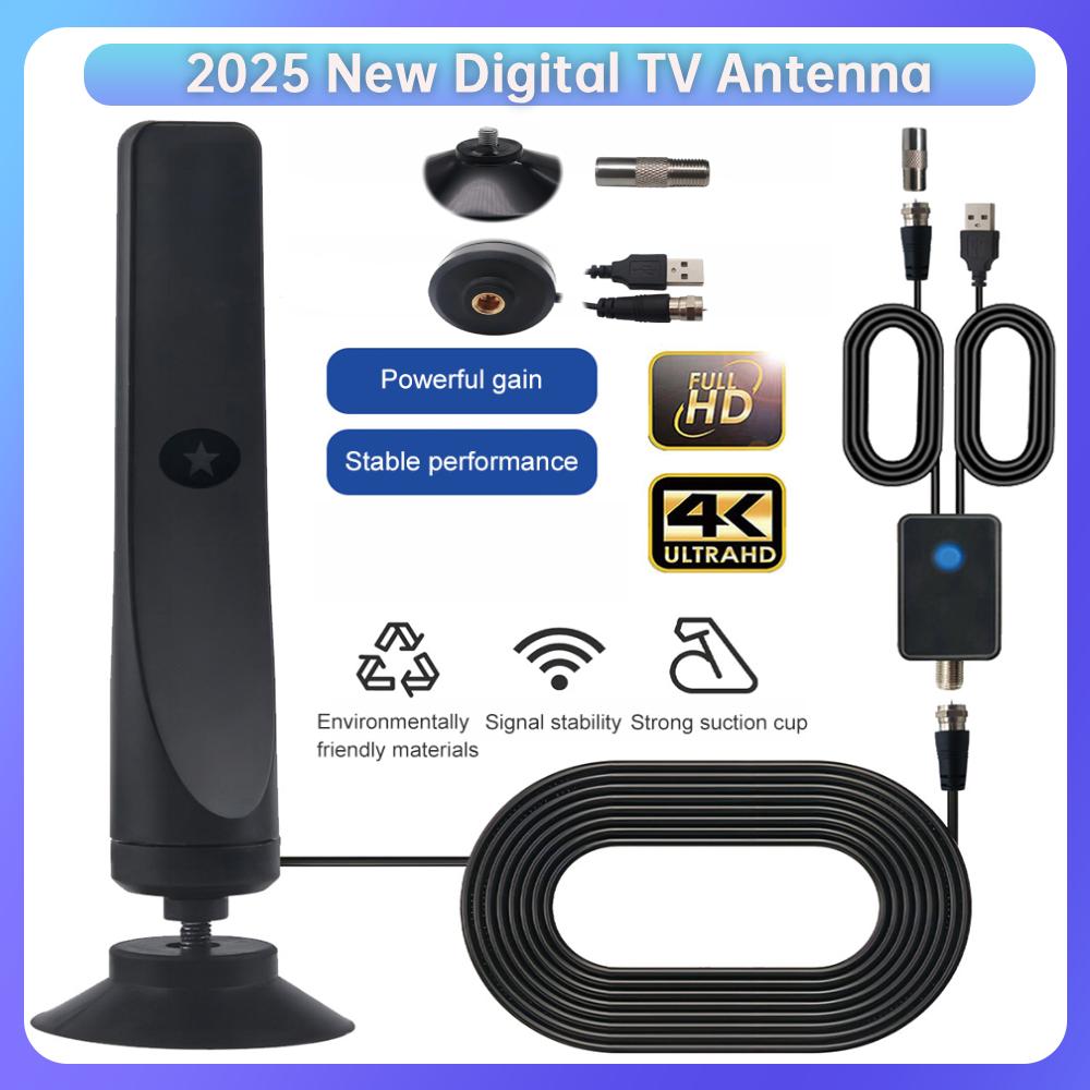 TV Digital Antenna with Signal Booster HD Antenna Support 4K 1080P Suction Cup TV Antenna 25DBI Plug Play for Smart Digital TV
