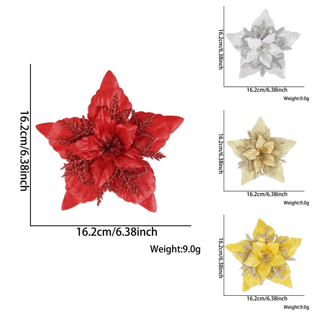 Beautiful 16cm Christmas Faux Flower Head With Glittery Gold Silver And Red Accents