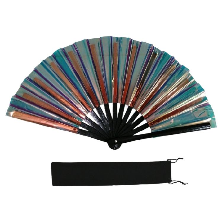 Ventaglio a mano pieghevole colorato scintillante in PVC per Eventi di Danza e Fitness Spettacoli Riflettenti Festival Ventaglio portatile