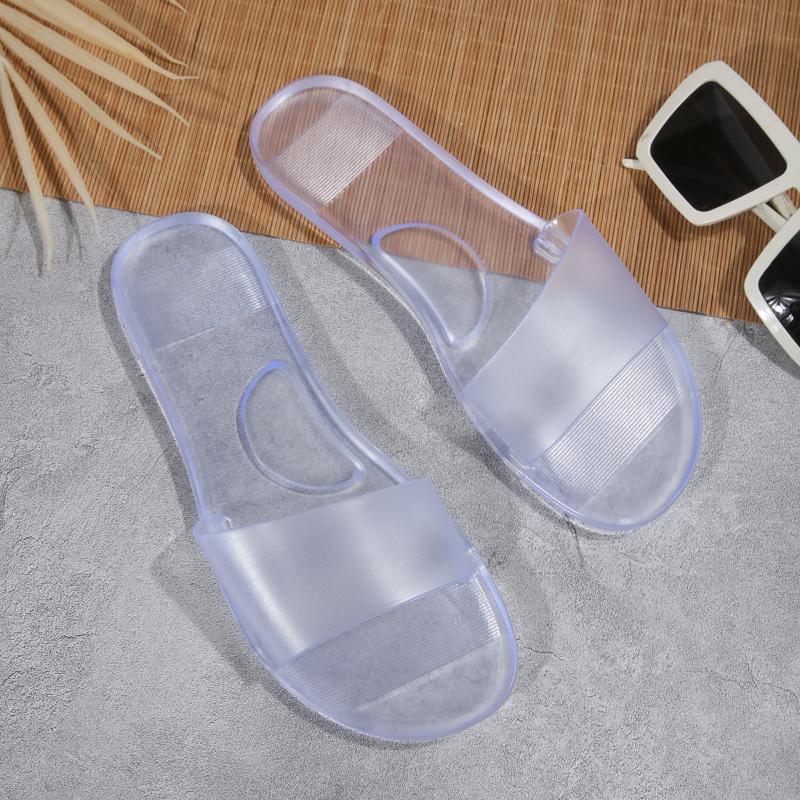 Fashion crystal transparent sandals female summer new jelly bottom beach one word drag outside wear seaside female sandals